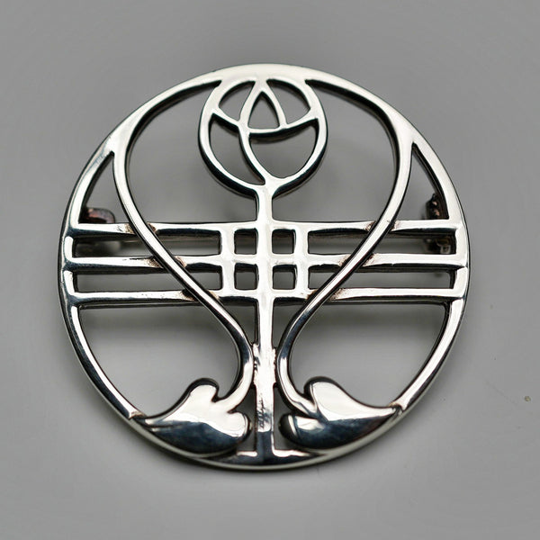 復古純銀麥金托什玫瑰新藝術風格圓形胸針