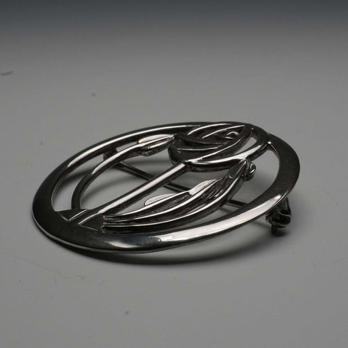 Vintage Solid Silver Mackintosh Rose Art Nouveau Round Brooch with Case