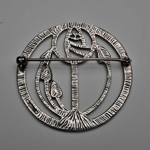 Vintage Solid Silver Mackintosh Rose Art Nouveau Round Brooch with Case