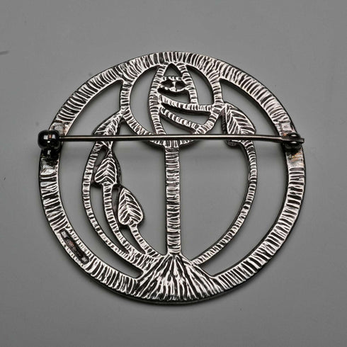 Vintage Solid Silver Mackintosh Rose Art Nouveau Round Brooch with Case