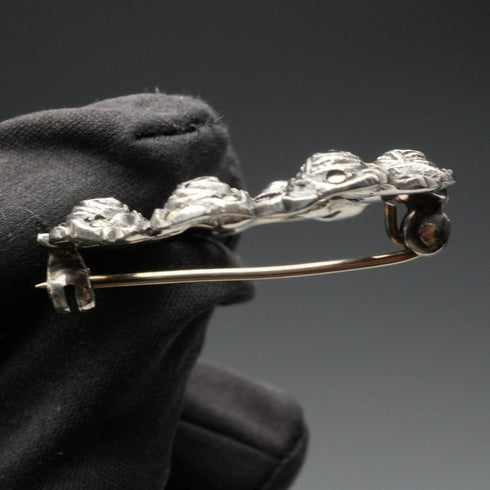 British Vintage Sterling Silver & Marcasite Rose Wreath Brooch by Thomas Mott