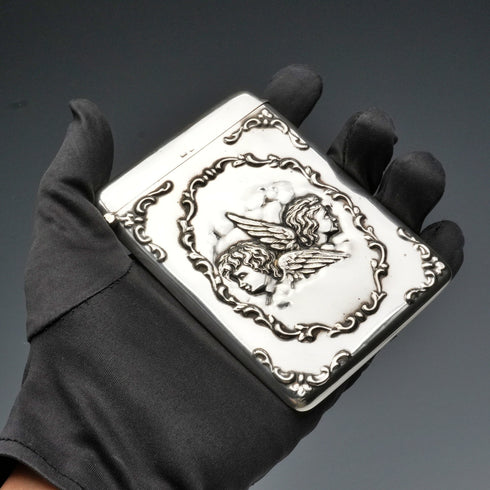 1906年 英國古董 純銀製 天使裝飾 卡片盒 68g William Neale