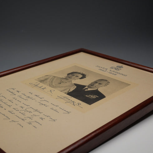 1948 British Royal Family King George VI and Queen Elizabeth Silver Wedding Anniversary Framed Photo Message