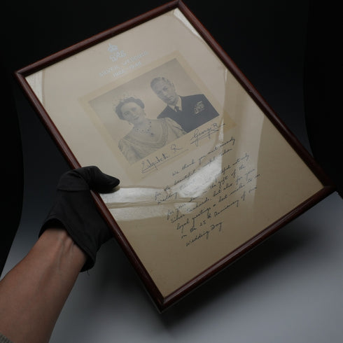 1948 British Royal Family King George VI and Queen Elizabeth Silver Wedding Anniversary Framed Photo Message