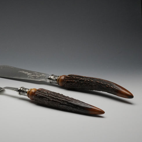 Circa 1898 UK Antique Antler Handle Fish Server Set by R.F. Mosley & Sons