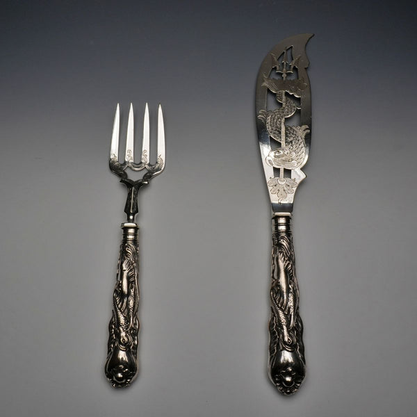 English Antique Mid-Victorian Silver-Plated Fish Server Set