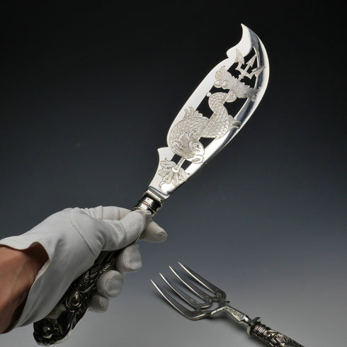 English Antique Mid-Victorian Silver-Plated Fish Server Set