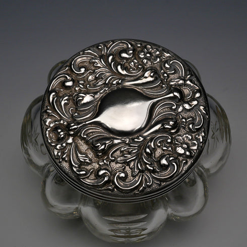 1903年 英国アンティーク 純銀蓋 カットガラスジャー King&Sons