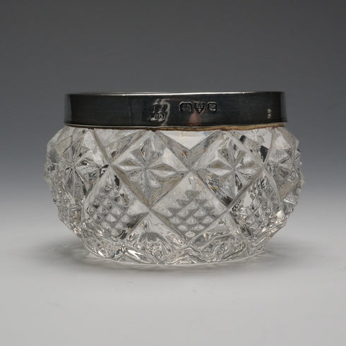 1916 English Antique Sterling Silver Mounted Cut Glass Salt Dishes Pair by James Deakin&Sons