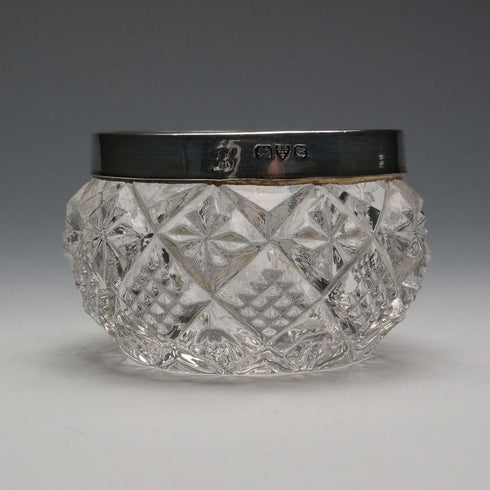 1916年 英國古董 純銀裝飾 切割玻璃鹽罐對組 James Deakin&Sons
