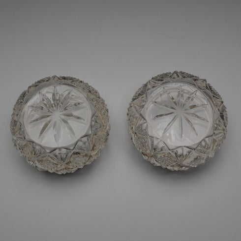 1916 English Antique Sterling Silver Mounted Cut Glass Salt Dishes Pair by James Deakin&Sons