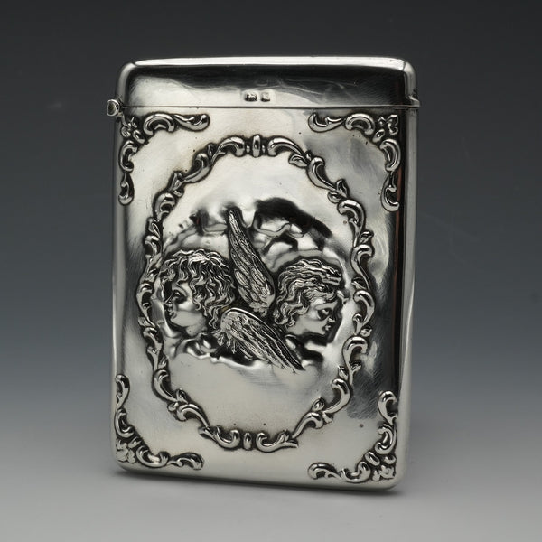 1906年 英國古董 純銀製 天使裝飾 卡片盒 68g William Neale