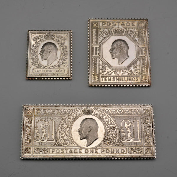 英国ヴィンテージ 純銀製 エドワーディアン切手 レプリカインゴットセット 計63g