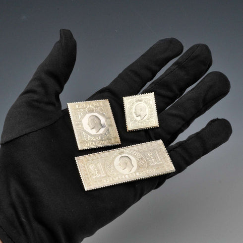 英国ヴィンテージ 純銀製 エドワーディアン切手 レプリカインゴットセット 計63g