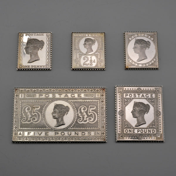 英国ヴィンテージ 純銀製 ヴィクトリアン切手 レプリカインゴットセット 計92.5g