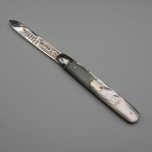 1905年 英國古董 珍珠母貝柄 純銀刀片 鋼筆刀 Villiers&Jackson