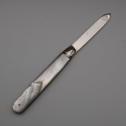 1905年 英国アンティーク 白蝶貝ハンドル 純銀ブレード ペンナイフ Villiers&Jackson