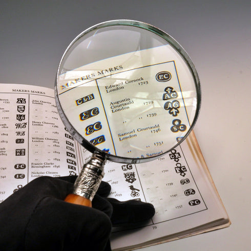 英国アンティーク 純銀装飾アントラーハンドル ルーペ 拡大鏡 Walker&Hall