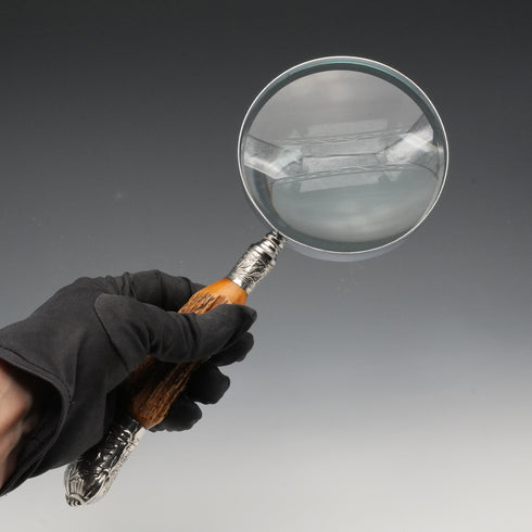 英国アンティーク 純銀装飾アントラーハンドル ルーペ 拡大鏡 Walker&Hall