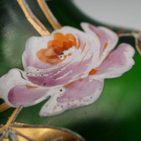 英國復古維多利亞風格琺瑯彩繪綠色玻璃花瓶