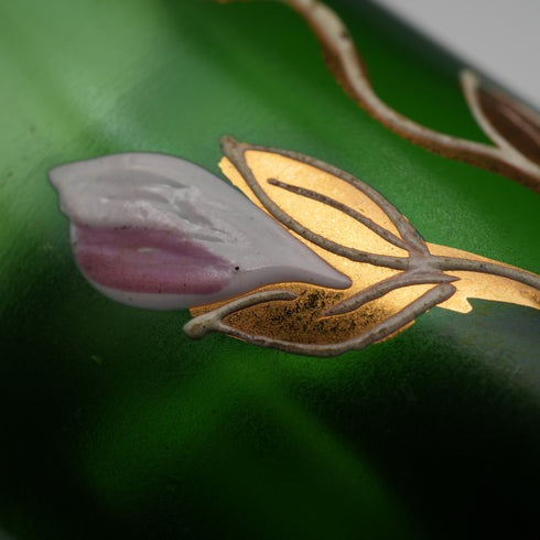 英國復古維多利亞風格琺瑯彩繪綠色玻璃花瓶