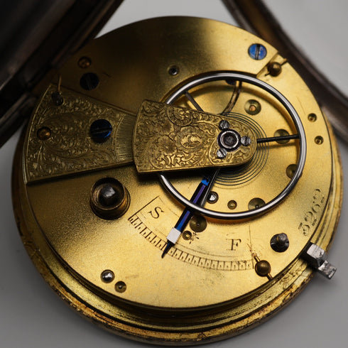 1880年 英國古董 裝飾錶盤 鑰匙上鍊 銀殼懷錶 可動 無指針(壞件)