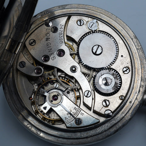 大約1916年 古董浪琴懷錶 薄型鍍銀錶殼 運行良好