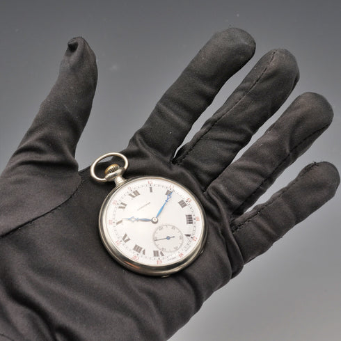 大約1916年 古董浪琴懷錶 薄型鍍銀錶殼 運行良好