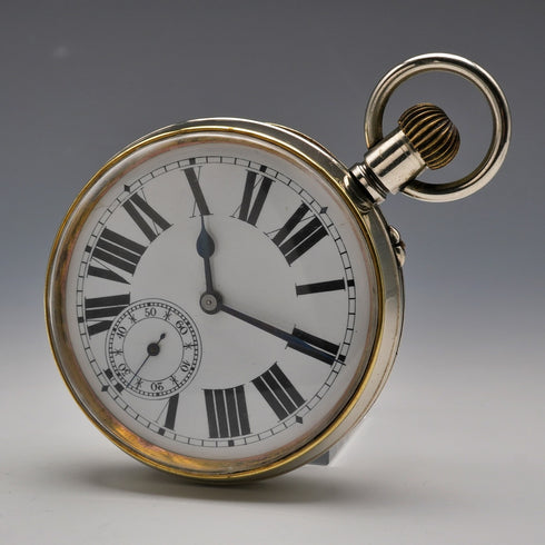 Swiss Antique Goliath Pocket Watch, 66mm Diameter, Skeleton Back, Alloy Case, Good Working Condition