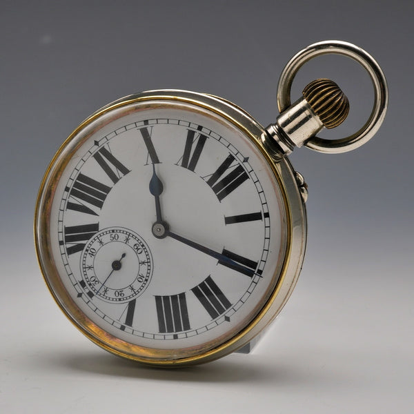 Swiss Antique Goliath Pocket Watch, 66mm Diameter, Skeleton Back, Alloy Case, Good Working Condition