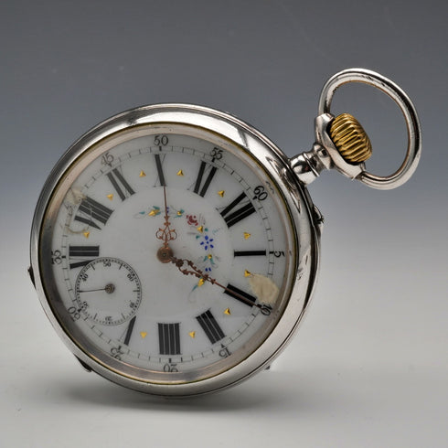 Swiss Antique Goliath Pocket Watch, 63mm Diameter, 800 Silver Case, Good Working Order