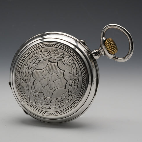 Swiss Antique Goliath Pocket Watch, 63mm Diameter, 800 Silver Case, Good Working Order