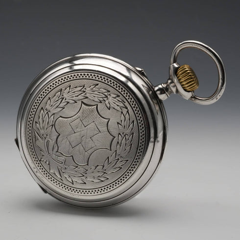 Swiss Antique Goliath Pocket Watch, 63mm Diameter, 800 Silver Case, Good Working Order