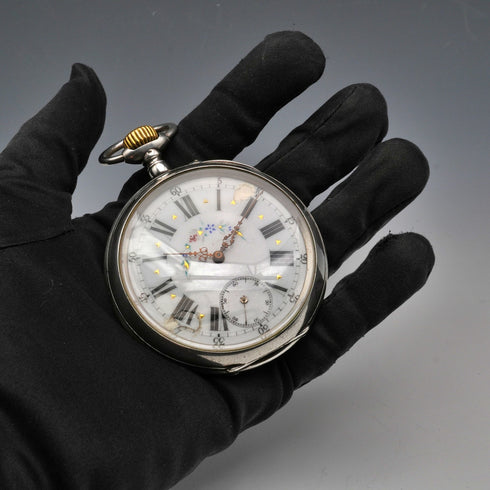 Swiss Antique Goliath Pocket Watch, 63mm Diameter, 800 Silver Case, Good Working Order