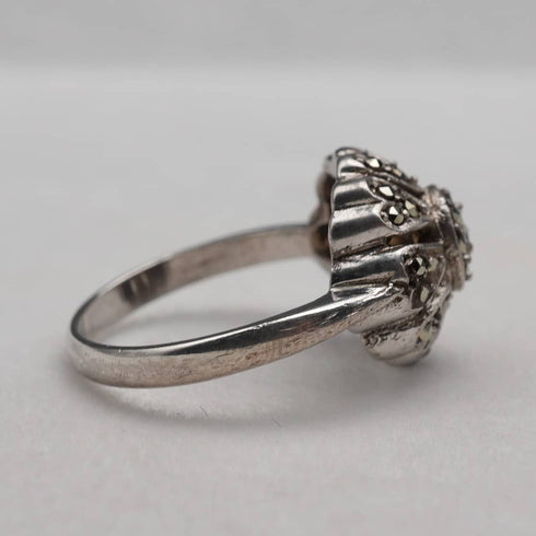 Vintage Dome Floral Marcasite Sterling Silver Ring (US Size 7.5)
