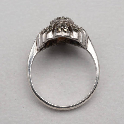 Vintage Dome Floral Marcasite Sterling Silver Ring (US Size 7.5)