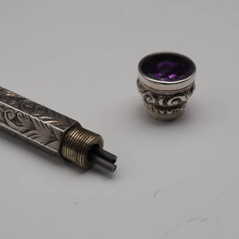 Antique Silver Amethyst Propelling Pencil 89-118mm