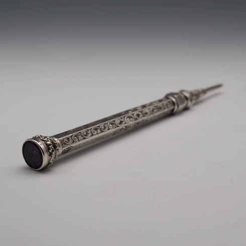 Antique Silver Amethyst Propelling Pencil 89-118mm