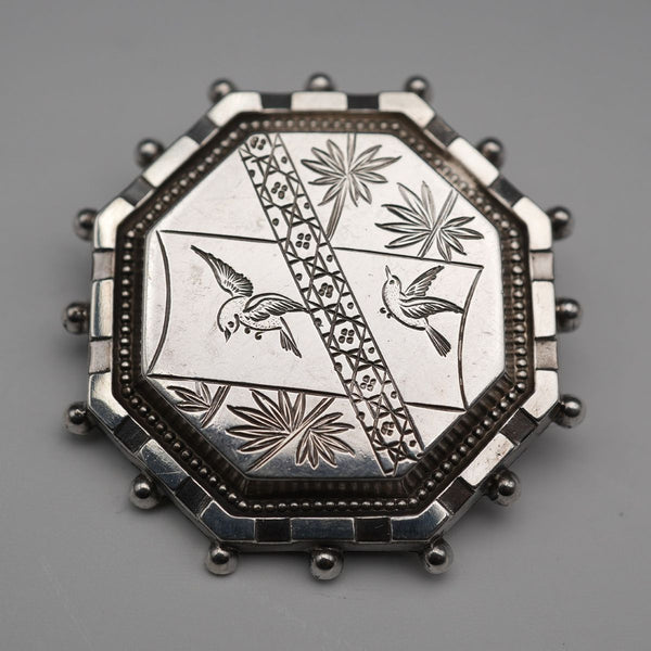 Antique Sterling Silver Brooch, Japonisme, Bird Design, 6.9g