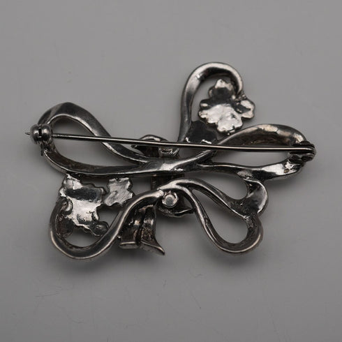 Vintage Sterling Silver Marcasite Ribbon Design Brooch 10.5g