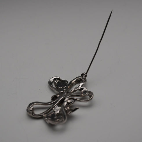 Vintage Sterling Silver Marcasite Ribbon Design Brooch 10.5g