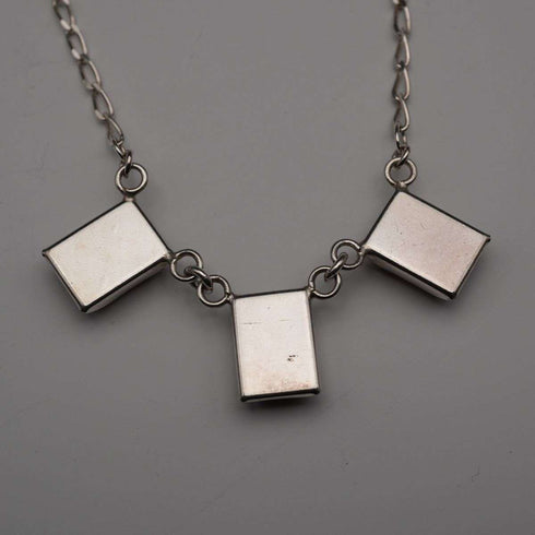 Vintage Sterling Silver & Amber Triple Rectangle Drop Necklace 45cm 11g