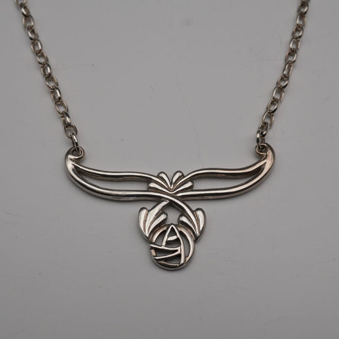 UK Vintage Sterling Silver Mackintosh Rose Drop Necklace with Case 40cm 8g
