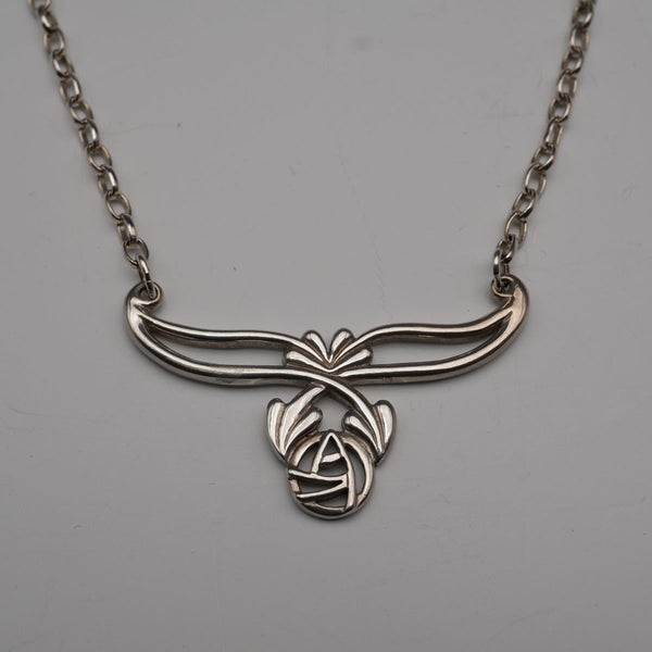 UK Vintage Sterling Silver Mackintosh Rose Drop Necklace with Case 40cm 8g