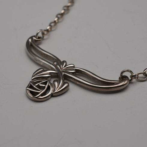 UK Vintage Sterling Silver Mackintosh Rose Drop Necklace with Case 40cm 8g