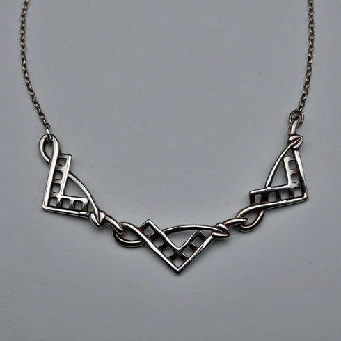 UK Vintage Sterling Silver Rennie Mackintosh Triple Drop Necklace 42cm 8g