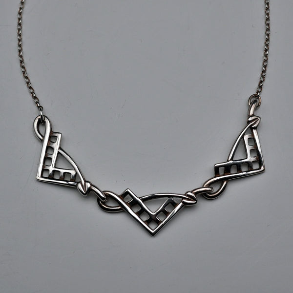 UK Vintage Sterling Silver Rennie Mackintosh Triple Drop Necklace 42cm 8g