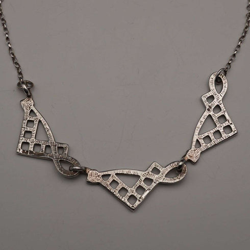 UK Vintage Sterling Silver Rennie Mackintosh Triple Drop Necklace 42cm 8g