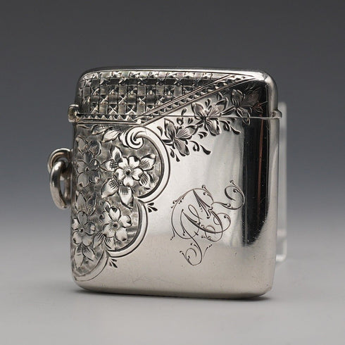 1897 British Antique Sterling Silver Vesta Case 30g William Harrison Walter