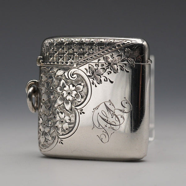 1897 British Antique Sterling Silver Vesta Case 30g William Harrison Walter